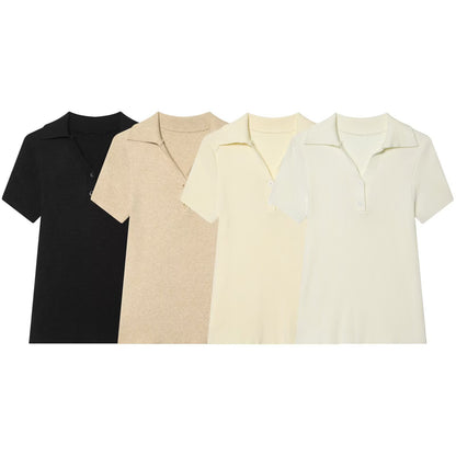 Style Knit Short Sleeve Polo Shirt for Women