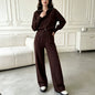 knitted sweater cardigan wide leg pants two-piece set