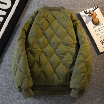 Mens Retro Diamond Lattice Cotton Coat Jacket