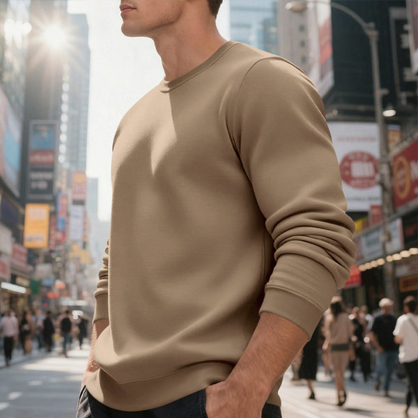 Fleece-lined Crew Neck Sweater Male Loose Casual Top