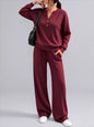Loose long sleeve top and wide leg pants two piece set - view 3