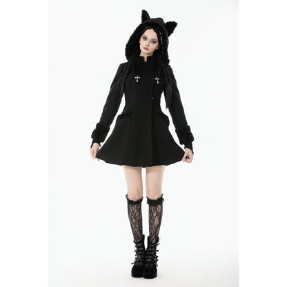 Manteau gothique Dark in Love avec oreilles de chat en fausse fourrure