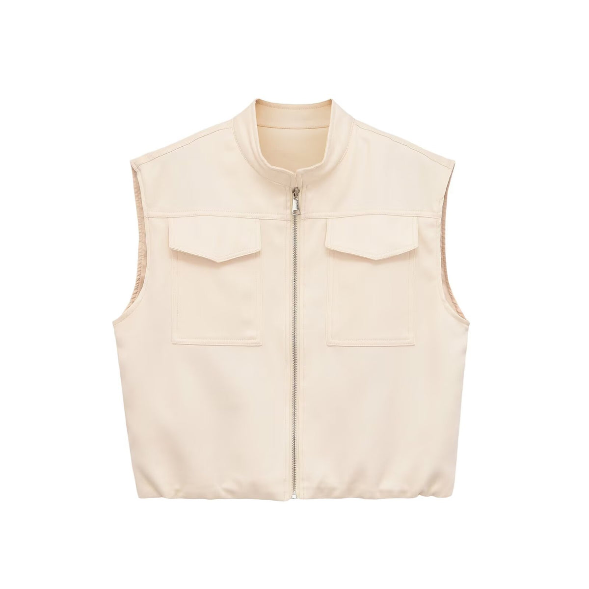 Flip zipper stand up collar loose vest