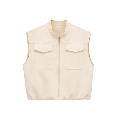 Flip zipper stand up collar loose vest