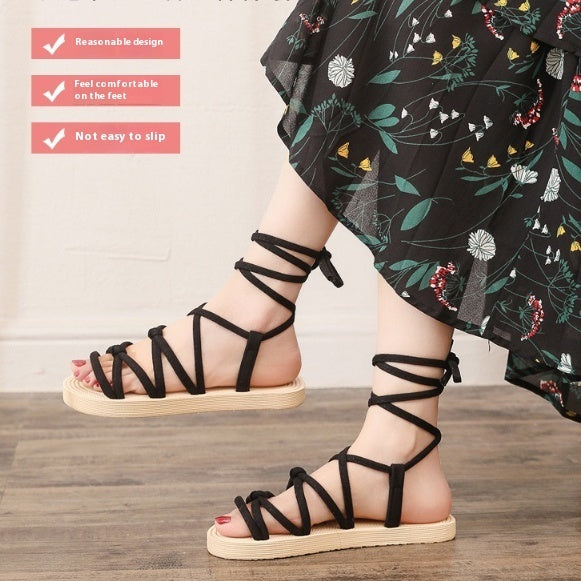 Sandales plates décontractées en flanelle pour femmes