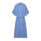 Women's Short sleeved Dress with Linen Blended Belt