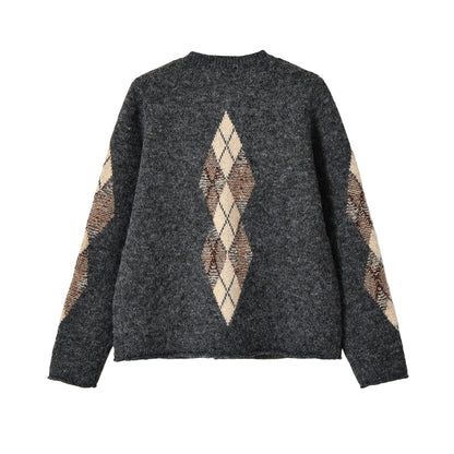 Round neck diamond cardigan sweater