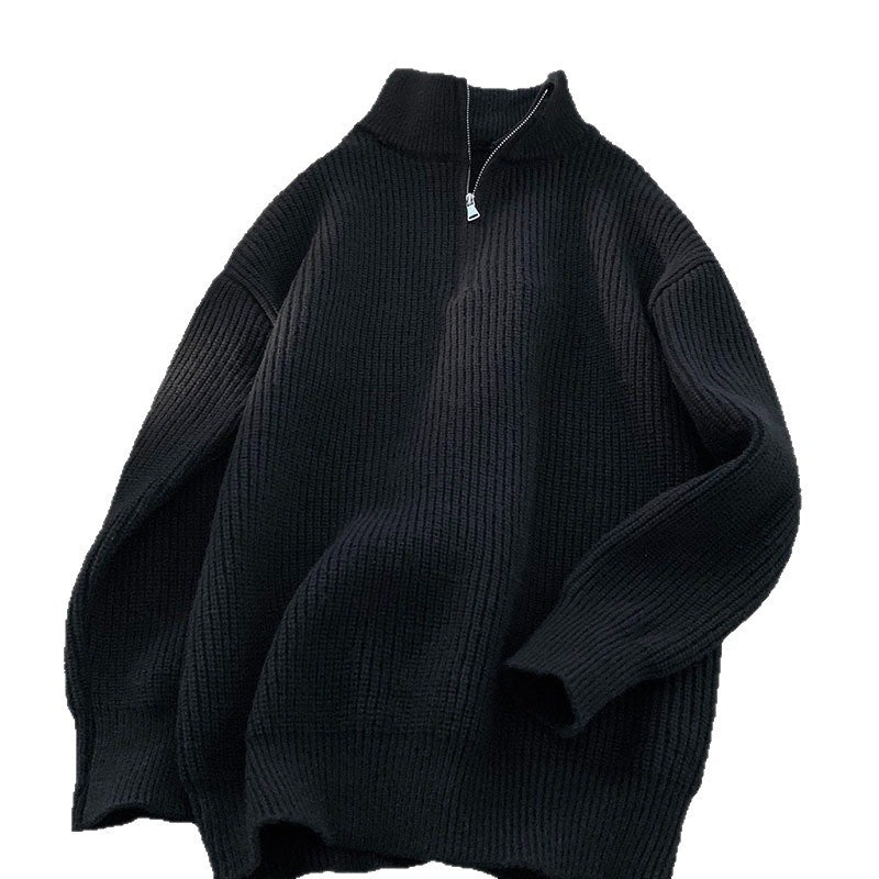Men's Solid Color Half Zip Turtleneck Long Sleeve Knit Sweater