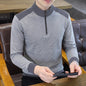 Men's Casual Striped Long Sleeve Mock Neck Half Zip Pullover T-Shirt