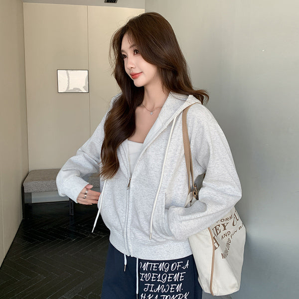 Hooded Zipper Short Sweater Coat For Women Spring And Autumn