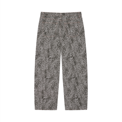 Unisex Vintage Wash Leopard Wide Leg Jeans