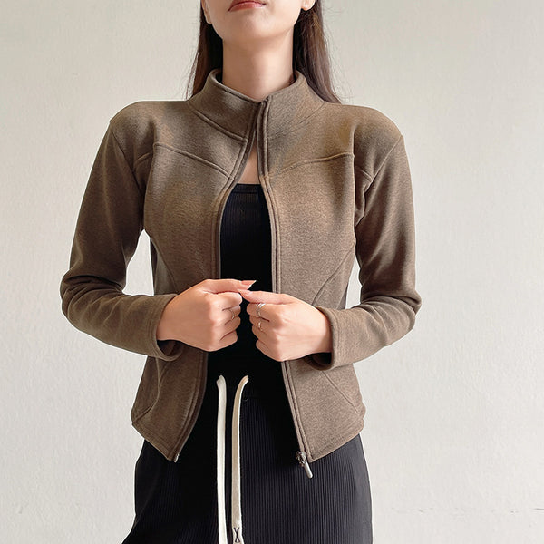 Stand Collar Short Coat Cashmere Hoodie Women Plus Velvet Thickening