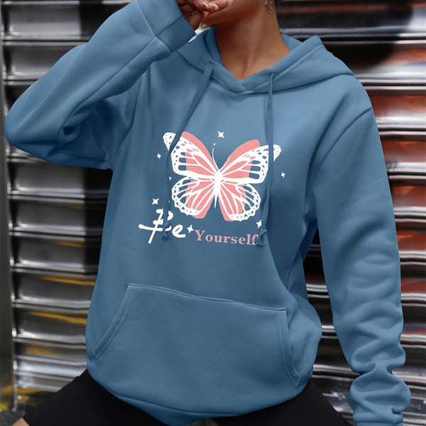 Sweat-shirt à capuche papillon auto-imprimé pour femme
