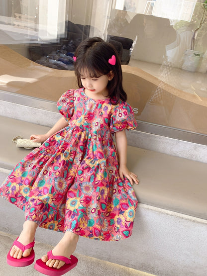 Girls' Floral Dress Short Sleeve