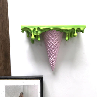 3D Printed Melting Ice Cream Floating Shelf – Wall-Mounted Drip Wall Decor, Funny Irregular Artistic Storage Rack