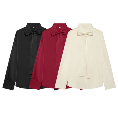 Butterfly knot long sleeved loose shirt