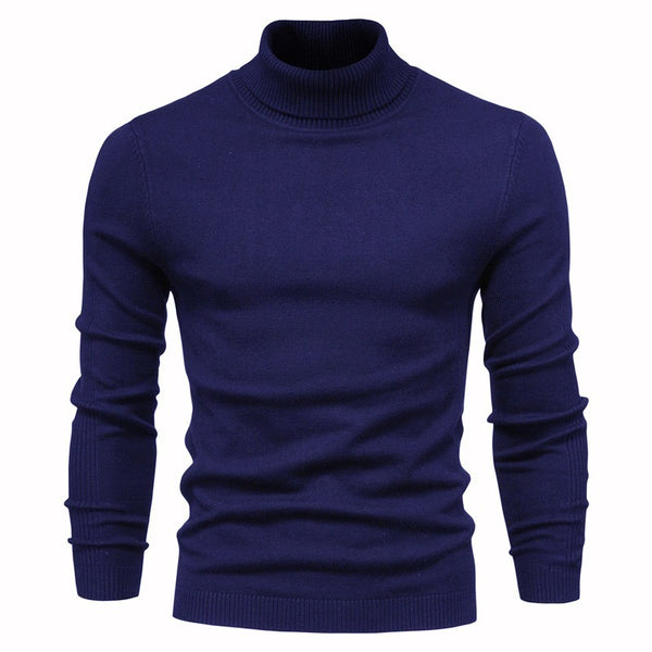 Winter Turtleneck Sweater Fashion Slim Fit Solid Color Pullover Knitted Top Men's Clothing