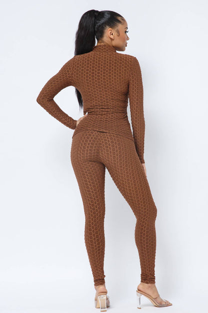 Ensemble Veste et Legging avec Poches Latérales Zippées Nid d'Abeille