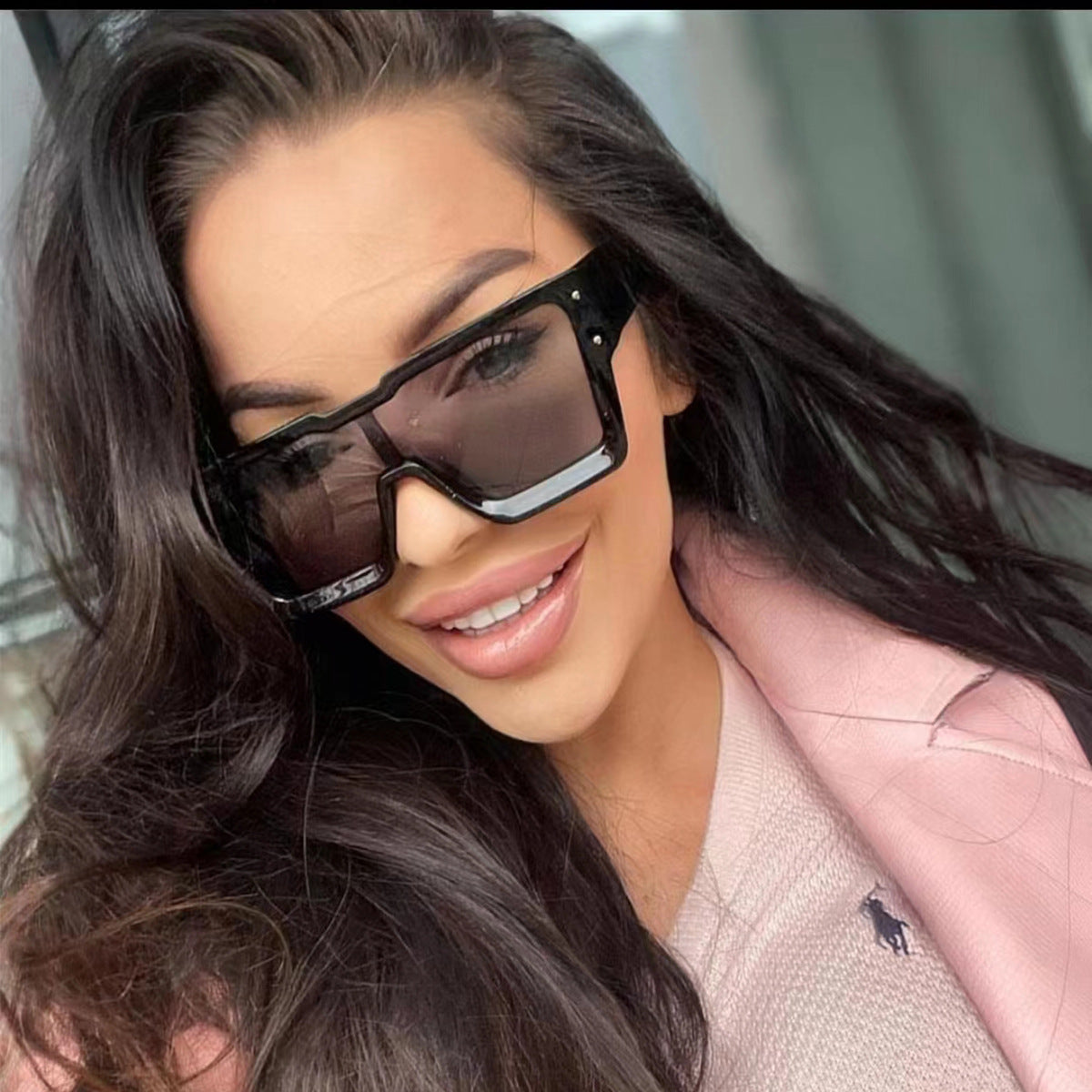Nouvelles lunettes de soleil personnalisées à grande monture européennes et américaines, lentille monobloc, style INS, lunettes de sport