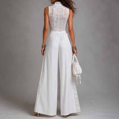 Sleeveless lace patchwork jumpsuit