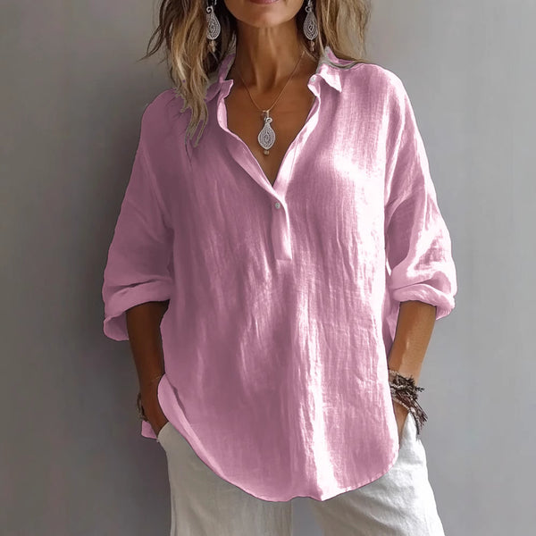 Womens Long-sleeved Lapel Pullover Shirt
