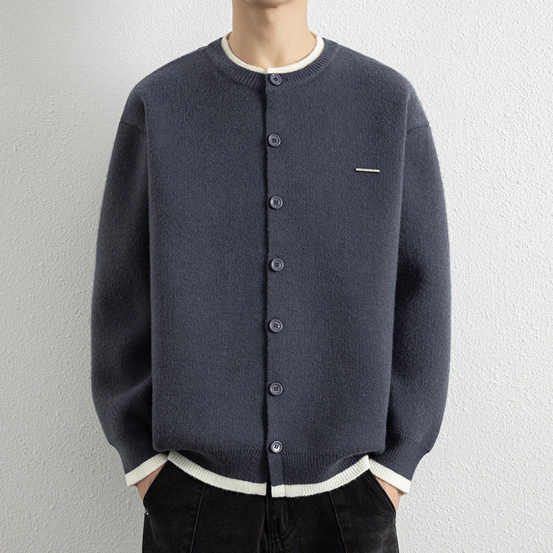 Men's Casual Color Block Knit Button Cardigan Jacket