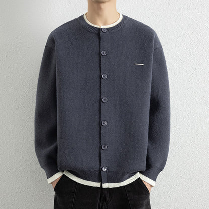 Men's Casual Color Block Knit Button Cardigan Jacket