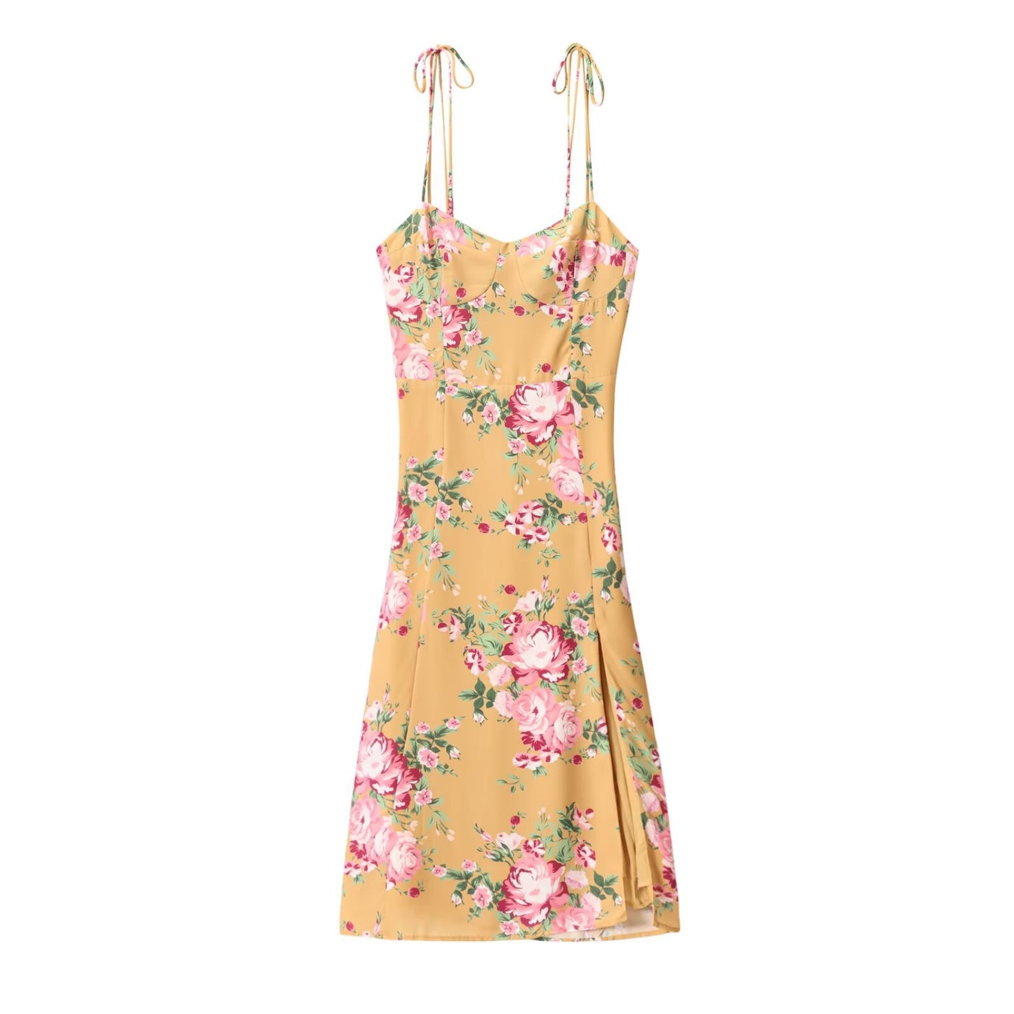 Printed sexy side slit casual strap dress with suspender strap
