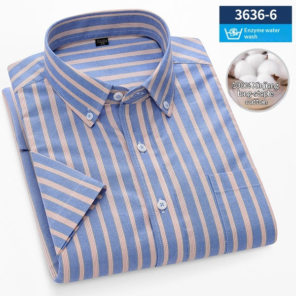 Men's Cotton Plaid Oxford Stripe Shirt