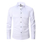 Men's Long-sleeved Fashion Top Slim Solid Color Stretch Shirt