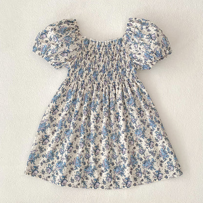 Girls' Short-sleeved Floral Dress