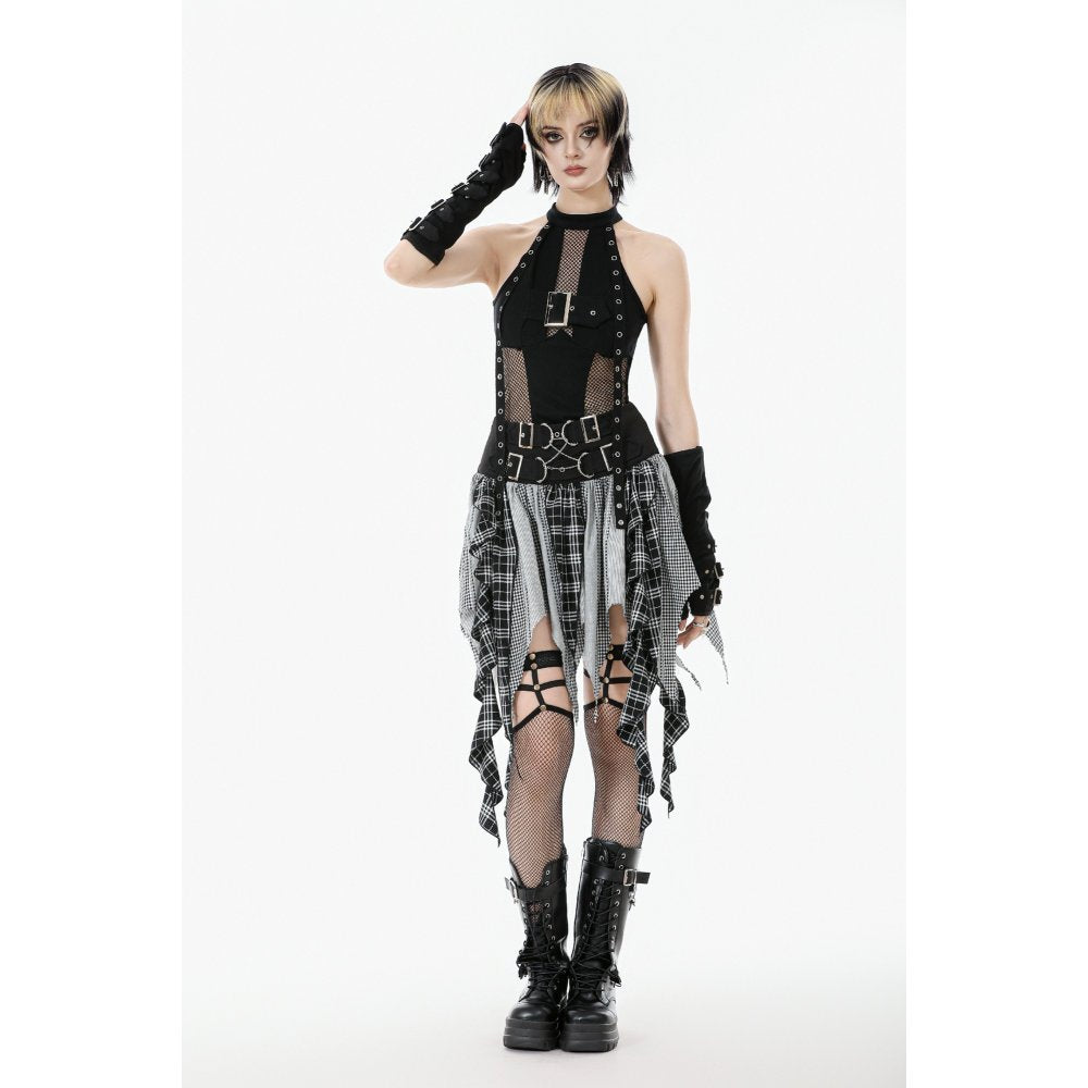 Dark in Love Bondage Mesh Panel Buckle Top