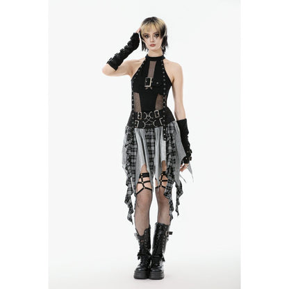 Dark in Love Bondage Mesh Panel Buckle Top