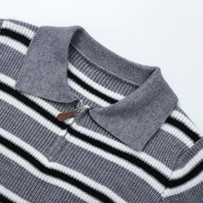 Women's Striped Long Sleeve Polo Knit Top