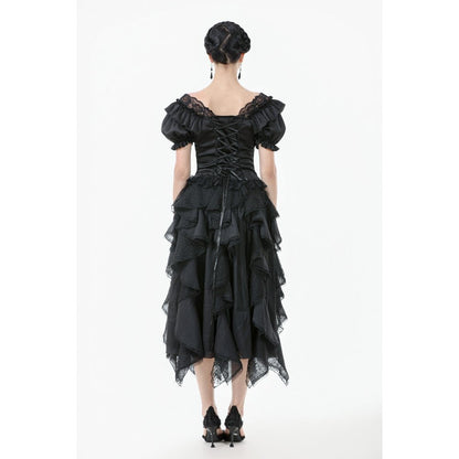 Dark in Love Morrigan Ruffled Goth Midi Skirt in Black