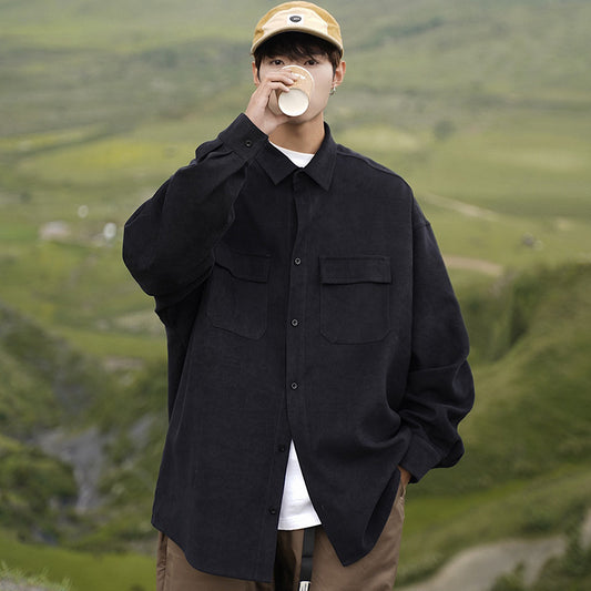 Loose-fitting Trendy Army-green Coat Long-sleeve Shirt