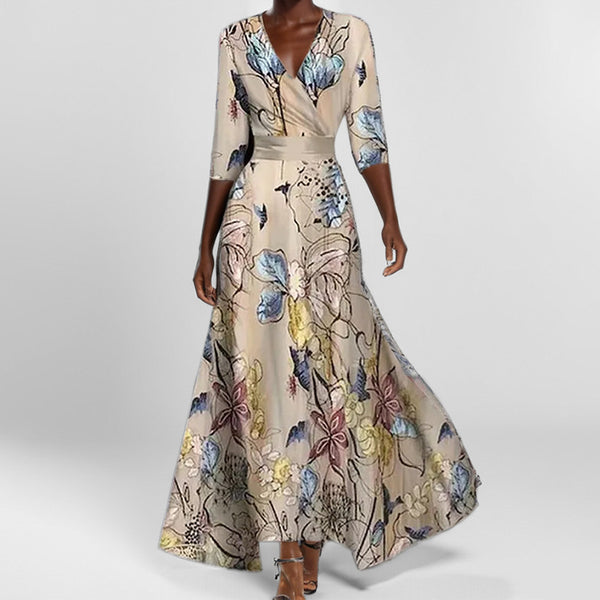 Womens Print Half-sleeve V-neck Dress