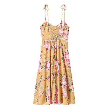 Printed sexy side slit casual strap dress with suspender strap