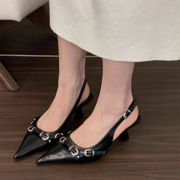 Buckle-Front Peep-Toe Sandals