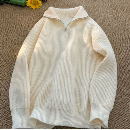 Men's Solid Color Half Zip Turtleneck Long Sleeve Knit Sweater