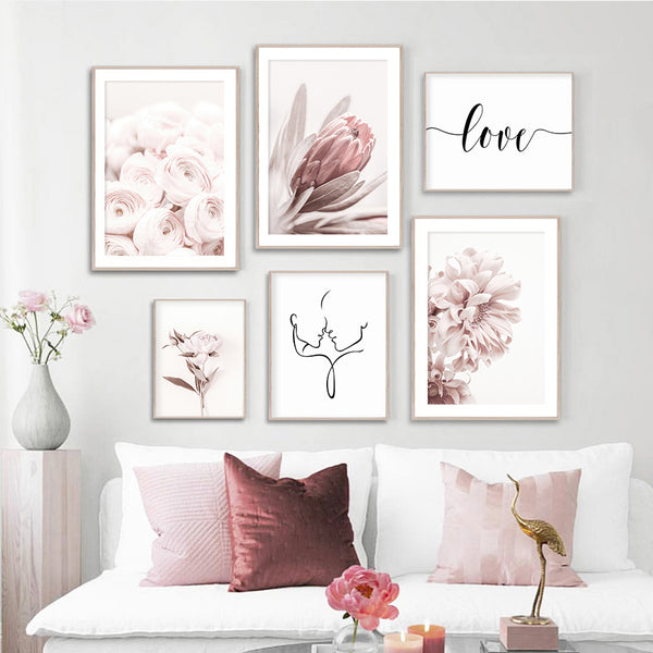 Affiche élégante de peinture à l'huile moderne Pivoine Amour