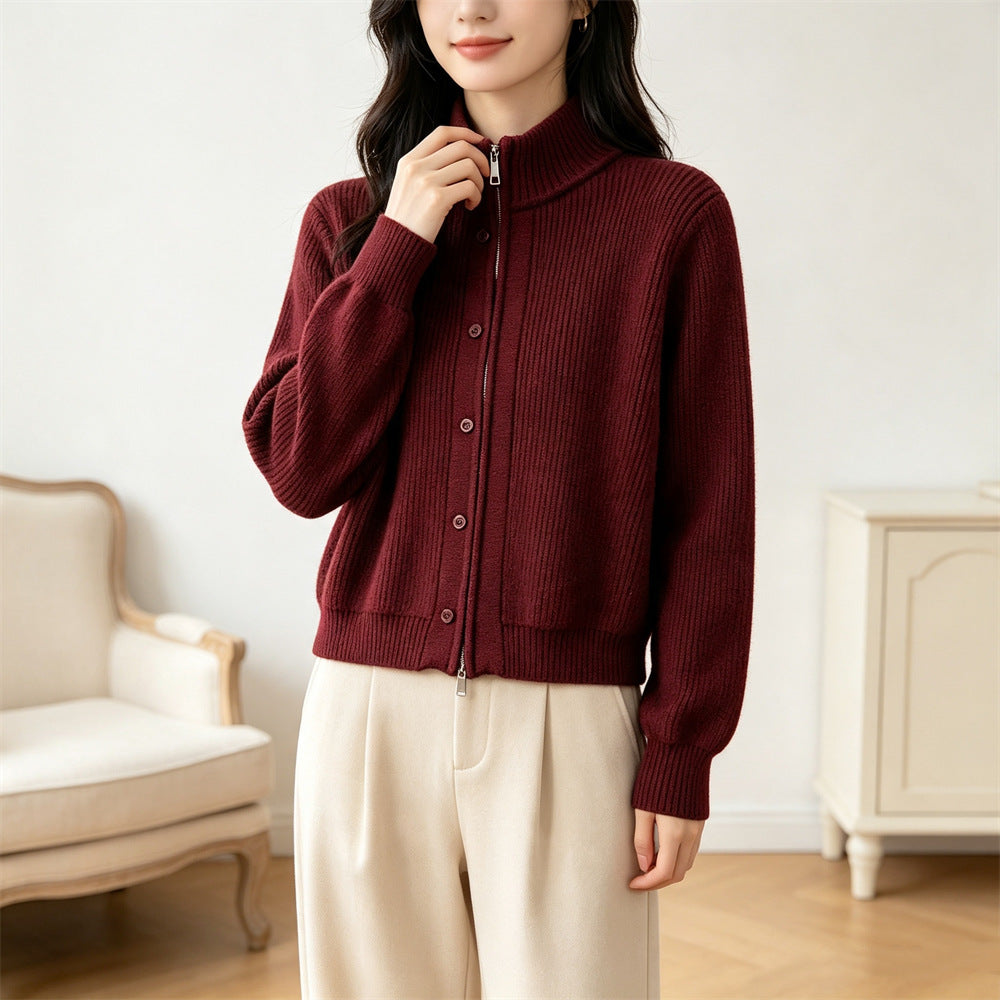 Solid color stand up collar sweater