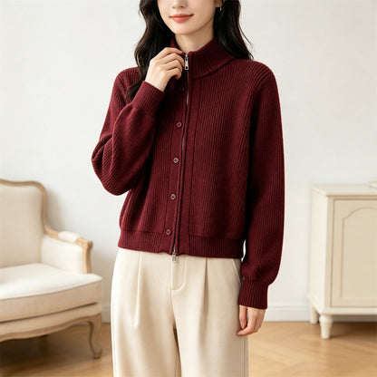 Solid color stand up collar sweater