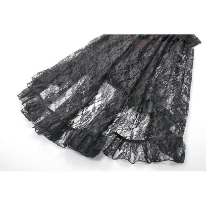 Dark in Love Crimson Queen Lace High-Low Goth Skirt in Burgundy & Black