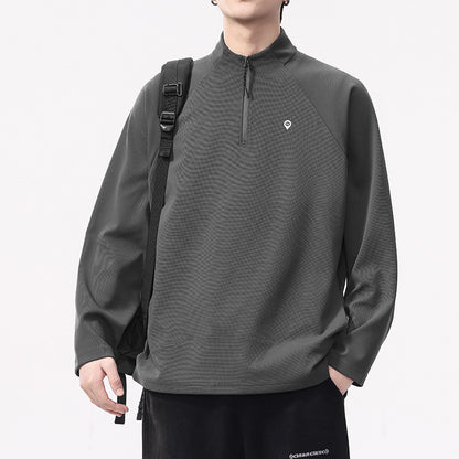 Men'sVintage Long Sleeve Half-Zip Polo Sweatshirt