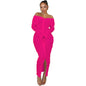Robe longue à manches longues avec col unique, motif ondulé et jupe fourreau sexy.