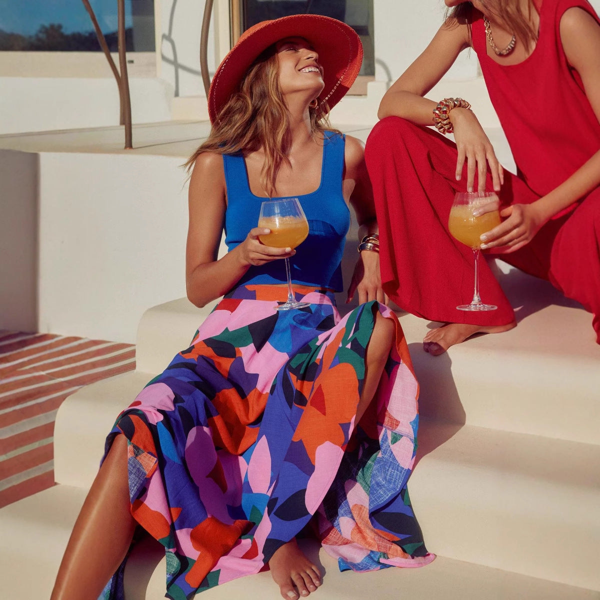 Womens Printing Bohemian Midi Skirt