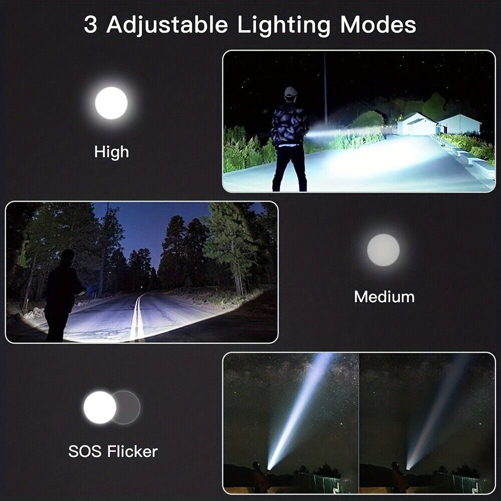 Super Bright Powerful LED Flashlight Torch P90 Rechargeable Zoomable