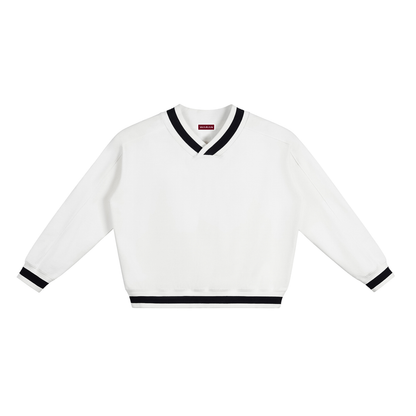 Waran V-Neck Contrast Collar Boxy Sweatshirt 380GSM