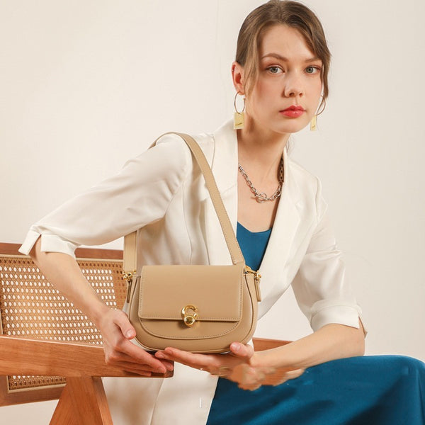 Portable Leather Shoulder Bag - Shell Shape Crossbody